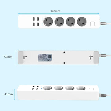מפצל חשמל חכם עם 4 שקעים ו-4 יציאות USB - שחור - כבל 5 מטר