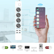 מפצל חשמל חכם עם 4 שקעים ו-4 יציאות USB - לבן - כבל 1.8 מטר
