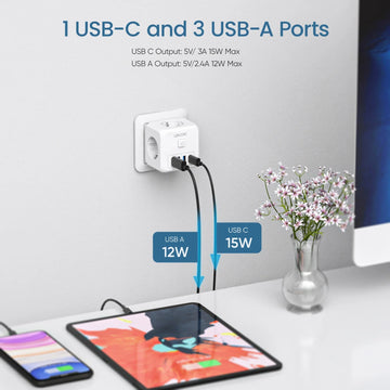 מפצל קיר עם USB ו-USB-C