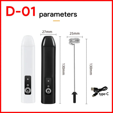 מקציף חלב נטען בדגם D-01 לבן - גוף וראש הקצפה