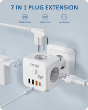 מפצל קיר עם USB ו-USB-C 3 שקעים + 3 USB-A + USB-C עם PD 35W