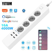 מפצל חשמל חכם עם 4 שקעים ו-4 יציאות USB - שחור - כבל 1.8 מטר