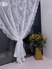 וילון תחרה פרחוני - לבן - רוחב 150 × גובה 200 ס״מ