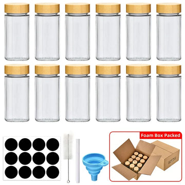 12 צנצנות תבלינים ריקות עם מכסי במבוק