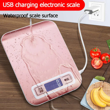 משקל מטבח דיגיטלי ורוד עד 5 ק״ג בטעינת USB