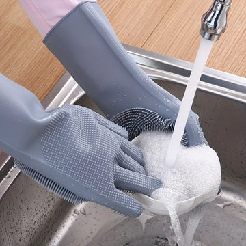 כפפות סיליקון לקרצוף כלים בצבע כחול