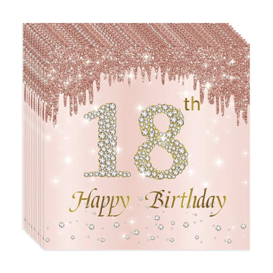 מפיות יום הולדת רוז גולד עם מספר 18
