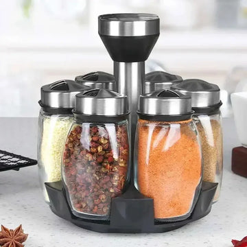 סט תבלינים מסתובב עם צנצנות זכוכית