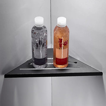 מדף פינתי מנירוסטה לאמבטיה בזווית נוספת