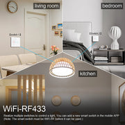 מתג תאורה חכם WiFi ללא חוט אפס - 1, 2 או 3 לחצנים - תקריב נוסף