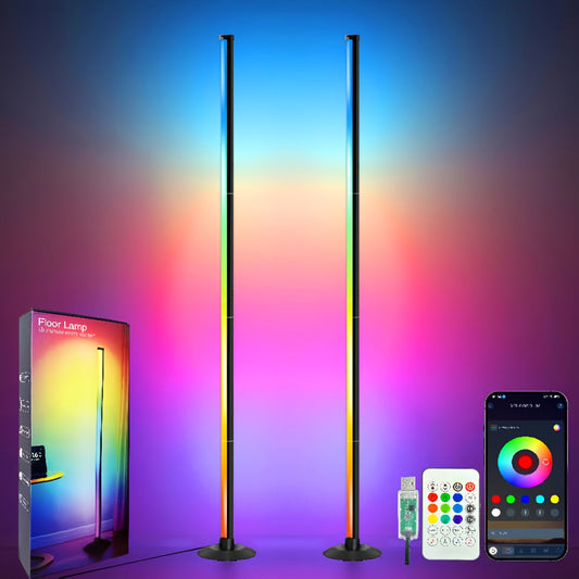 מנורת רצפה RGB דולקת בפינת חדר