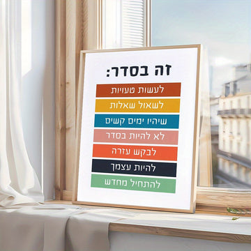 פוסטר בעברית זה בסדר ליד חלון בתוך מסגרת להמחשה